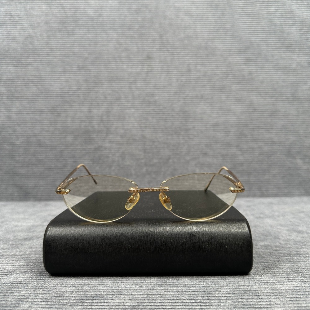 Chanel Vintage Rimless Rhinestone Eyeglasses Gold Tone Oval 4013 52-18